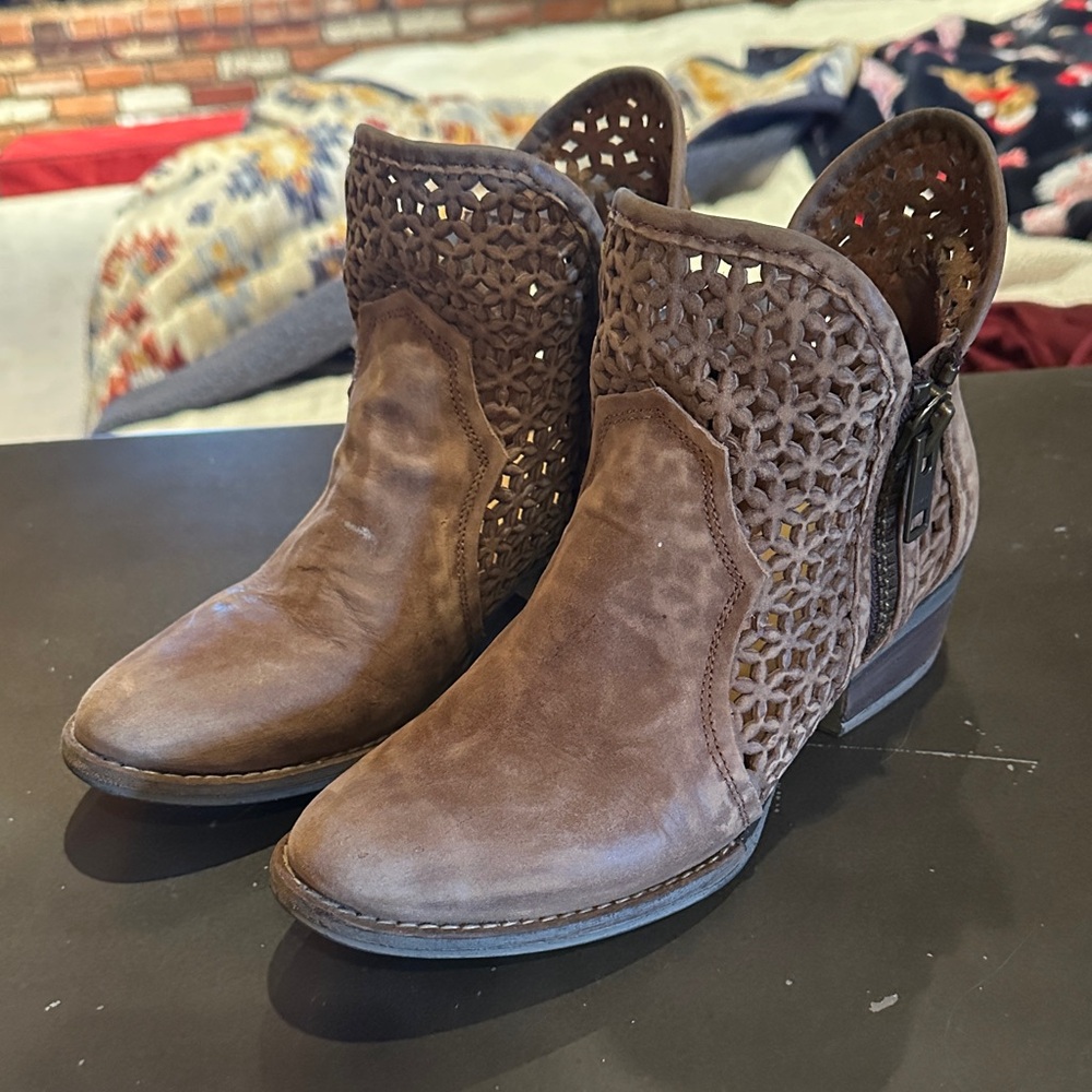 Circle G Taupe Ankle Booties with Cut-Out Design